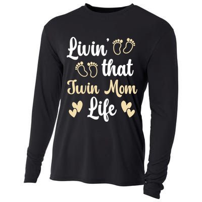 Livin That Mom Twin Life Twins Pregnant Two Mom Cute Gift Cooling Performance Long Sleeve Crew