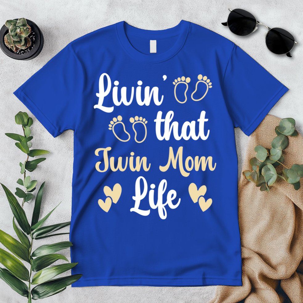 Livin That Mom Twin Life Twins Pregnant Two Mom Cute Gift Premium T-Shirt