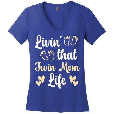 Livin That Mom Twin Life Twins Pregnant Two Mom Cute Gift Women's V-Neck T-Shirt