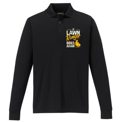 Lawn Tractor Mowing Gift The Lawn Ranger Rides Again Performance Long Sleeve Polo