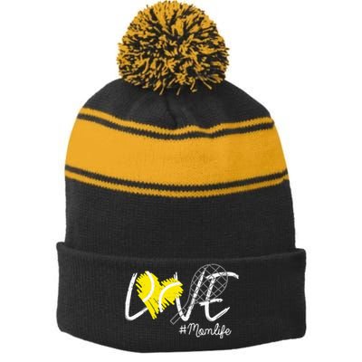 LOVE Tennis Mom Life Gift For Mom Women Mothers Day Stripe Pom Pom Beanie