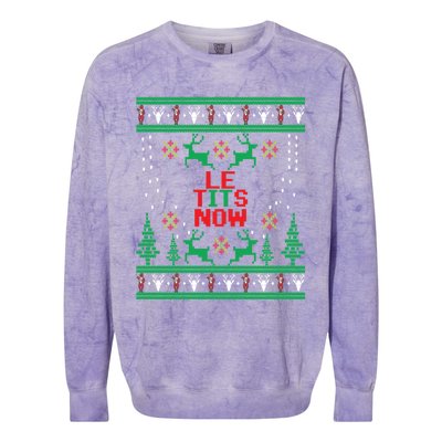 Le Tits Now Christmas Let It Snow Ugly Sweater Party Funny Gift Colorblast Crewneck Sweatshirt