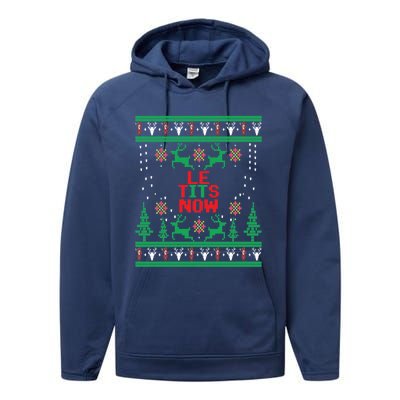 Le Tits Now Christmas Let It Snow Ugly Sweater Party Funny Gift Performance Fleece Hoodie