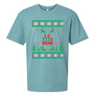 Le Tits Now Christmas Let It Snow Ugly Sweater Party Funny Gift Sueded Cloud Jersey T-Shirt