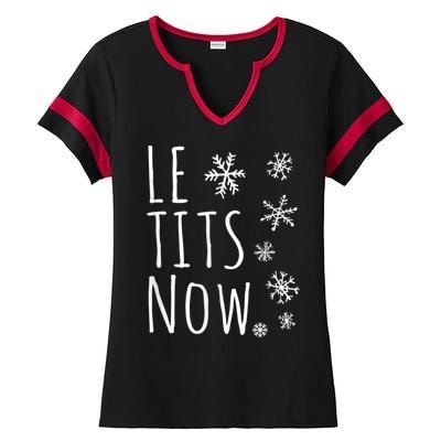 Le Tits Now Gift Let It Snow Gift Humor Christmas Gift Ladies Halftime Notch Neck Tee