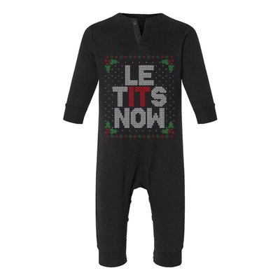 Le Tits Now Funny Christmas Let It Snow Adult Ugly Christmas Infant Fleece One Piece