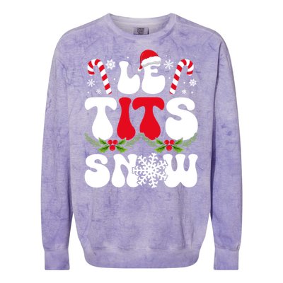 Le Tits Now Funny Christmas Let It Snow Xmas Hat Snowflake Cute Gift Colorblast Crewneck Sweatshirt