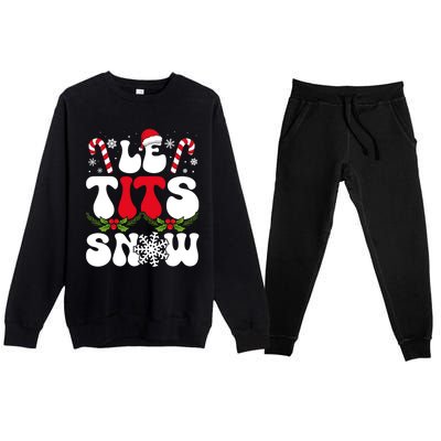 Le Tits Now Funny Christmas Let It Snow Xmas Hat Snowflake Cute Gift Premium Crewneck Sweatsuit Set