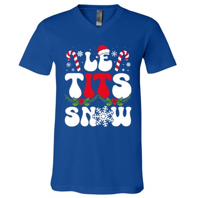 Le Tits Now Funny Christmas Let It Snow Xmas Hat Snowflake Cute Gift V-Neck T-Shirt