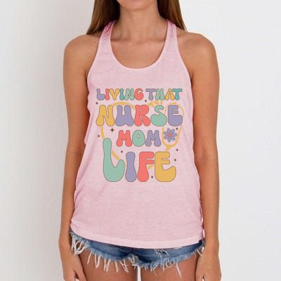 Living That Nurse Mom Life Funny Nurse Mom Gift Women's Knotted Racerback Tank