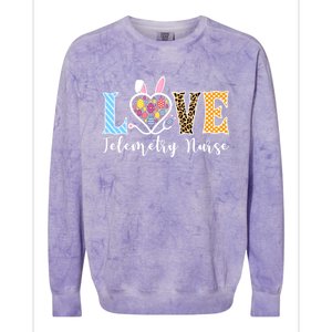 Love Telemetry Nurse Bunny Easter Egg Stethoscope Leopard Gift Colorblast Crewneck Sweatshirt