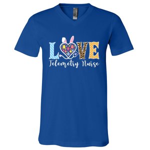 Love Telemetry Nurse Bunny Easter Egg Stethoscope Leopard Gift V-Neck T-Shirt