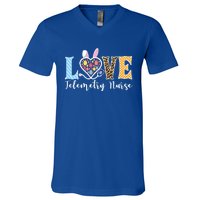 Love Telemetry Nurse Bunny Easter Egg Stethoscope Leopard Gift V-Neck T-Shirt