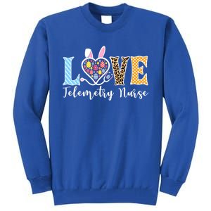 Love Telemetry Nurse Bunny Easter Egg Stethoscope Leopard Gift Tall Sweatshirt