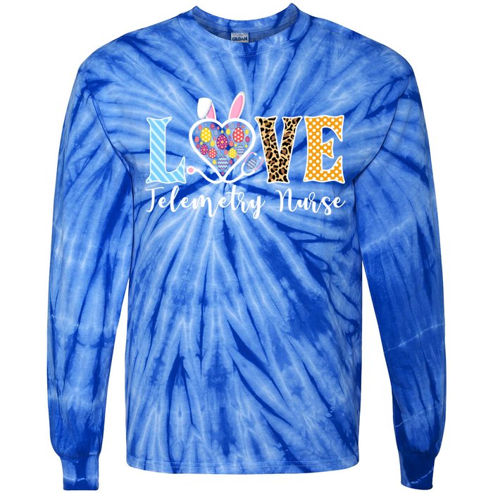 Love Telemetry Nurse Bunny Easter Egg Stethoscope Leopard Gift Tie-Dye Long Sleeve Shirt