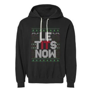 Le Tits Now Christmas Let It Snow Ugly Sweater Funny Party Garment-Dyed Fleece Hoodie