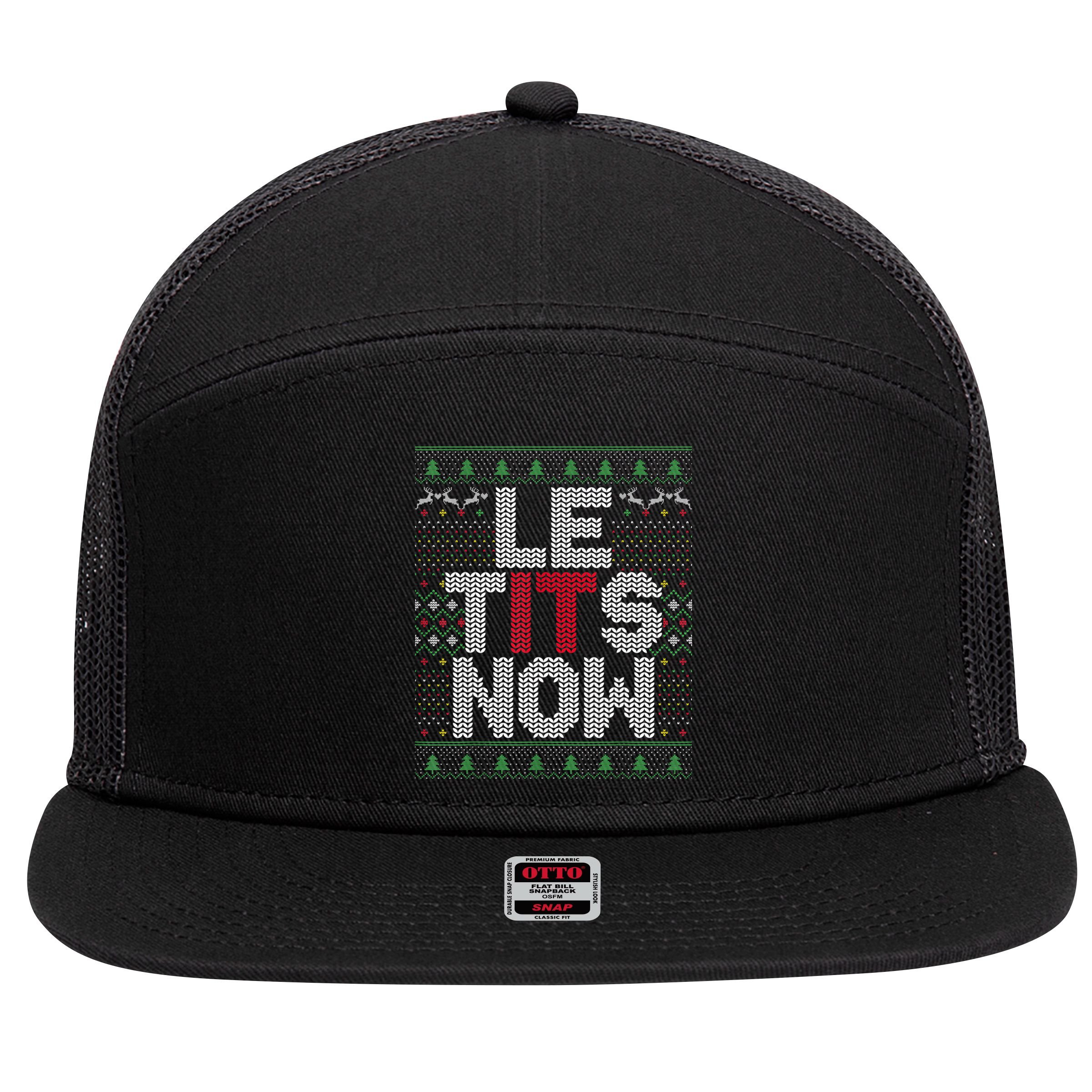 Le Tits Now Christmas Let It Snow Ugly Sweater Funny Party 7 Panel Mesh Trucker Snapback Hat