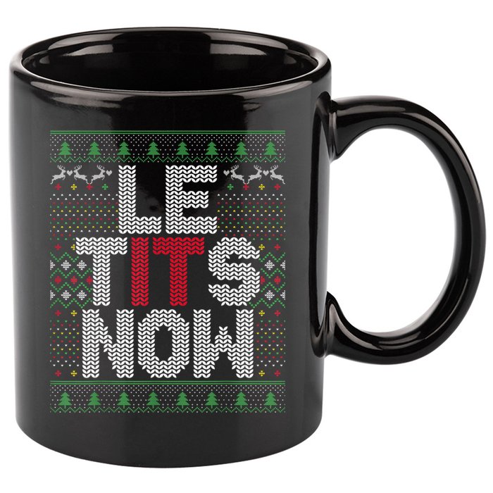 Le Tits Now Christmas Let It Snow Ugly Sweater Funny Party 11oz C Handle Ceramic Mug
