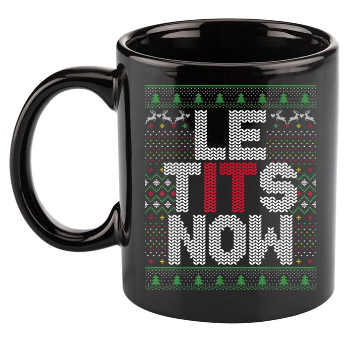 Le Tits Now Christmas Let It Snow Ugly Sweater Funny Party 11oz C Handle Ceramic Mug