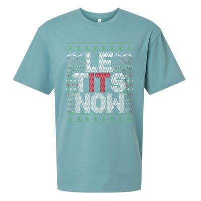 Le Tits Now Christmas Let It Snow Ugly Sweater Funny Party Sueded Cloud Jersey T-Shirt