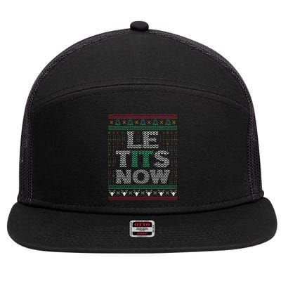 Le Tits Now Christmas Let It Snow Ugly Sweater Funny Party 7 Panel Mesh Trucker Snapback Hat