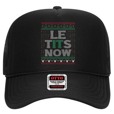 Le Tits Now Christmas Let It Snow Ugly Sweater Funny Party High Crown Mesh Back Trucker Hat