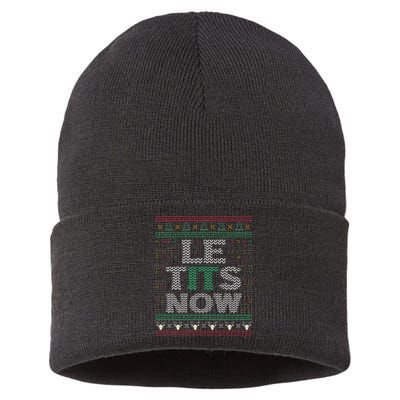 Le Tits Now Christmas Let It Snow Ugly Sweater Funny Party Sustainable Knit Beanie