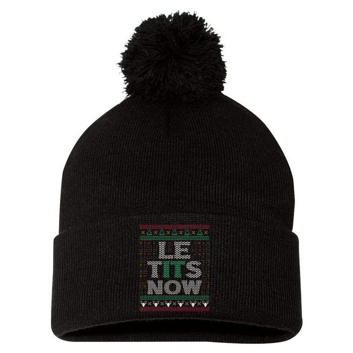 Le Tits Now Christmas Let It Snow Ugly Sweater Funny Party Pom Pom 12in Knit Beanie