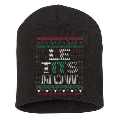 Le Tits Now Christmas Let It Snow Ugly Sweater Funny Party Short Acrylic Beanie