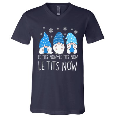 Le Tits Now Christmas Let It Snow Ugly Sweater Funny Party V-Neck T-Shirt