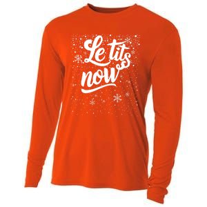 Le Tits Now Swooshed Text Design Christmas Xmas Adults Humor Great Gift Cooling Performance Long Sleeve Crew