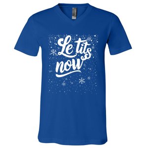 Le Tits Now Swooshed Text Design Christmas Xmas Adults Humor Great Gift V-Neck T-Shirt