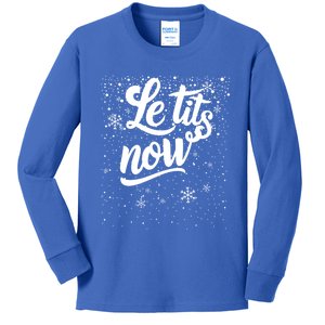 Le Tits Now Swooshed Text Design Christmas Xmas Adults Humor Great Gift Kids Long Sleeve Shirt