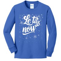 Le Tits Now Swooshed Text Design Christmas Xmas Adults Humor Great Gift Kids Long Sleeve Shirt