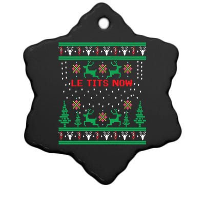 Le Tits Now Christmas Let It Snow Ugly Sweater Party Gift Ceramic Star Ornament