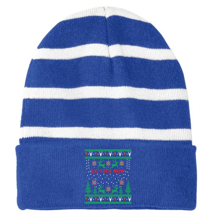 Le Tits Now Christmas Let It Snow Ugly Sweater Party Gift Striped Beanie with Solid Band