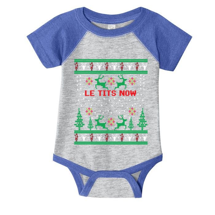 Le Tits Now Christmas Let It Snow Ugly Sweater Party Gift Infant Baby Jersey Bodysuit