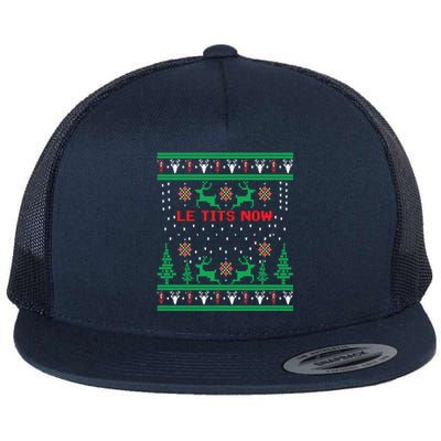 Le Tits Now Christmas Let It Snow Ugly Sweater Party Gift Flat Bill Trucker Hat