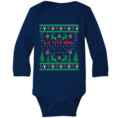 Le Tits Now Christmas Let It Snow Ugly Sweater Party Gift Baby Long Sleeve Bodysuit