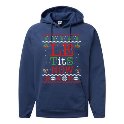 Le Tits Now Christmas Let It Snow Ugly Sweater Funny Xmas Gift Performance Fleece Hoodie