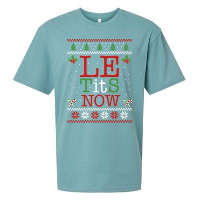 Le Tits Now Christmas Let It Snow Ugly Sweater Funny Xmas Gift Sueded Cloud Jersey T-Shirt