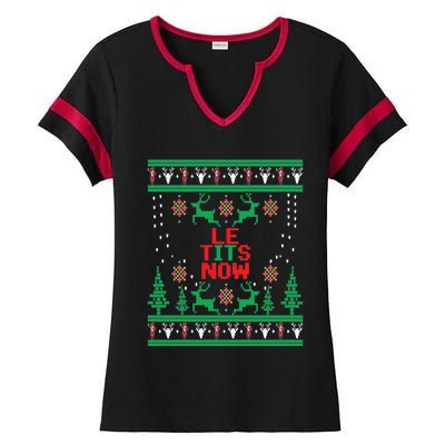 Le Tits Now Christmas Let It Snow Ugly Sweater Party Gift Ladies Halftime Notch Neck Tee