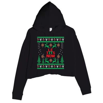 Le Tits Now Christmas Let It Snow Ugly Sweater Party Gift Crop Fleece Hoodie