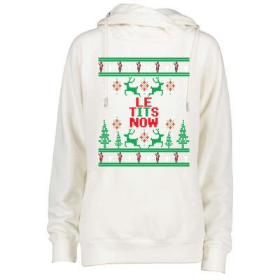 Le Tits Now Christmas Let It Snow Ugly Sweater Party Gift Womens Funnel Neck Pullover Hood