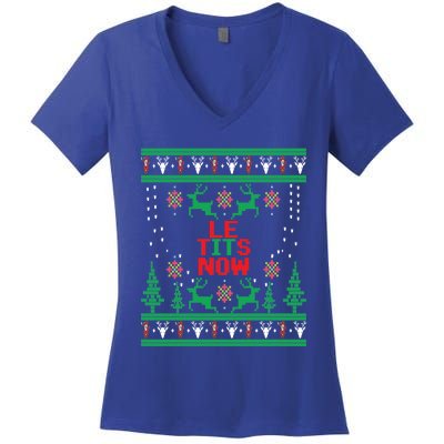 Le Tits Now Christmas Let It Snow Ugly Sweater Party Gift Women's V-Neck T-Shirt