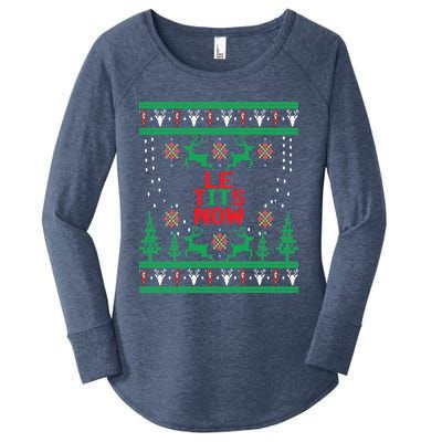 Le Tits Now Christmas Let It Snow Ugly Sweater Party Gift Women's Perfect Tri Tunic Long Sleeve Shirt