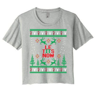 Le Tits Now Christmas Let It Snow Ugly Sweater Party Gift Women's Crop Top Tee