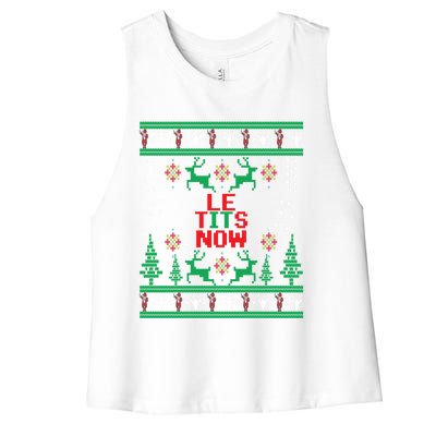 Le Tits Now Christmas Let It Snow Ugly Sweater Party Gift Women's Racerback Cropped Tank