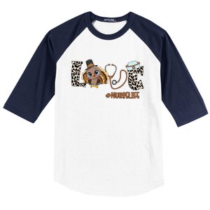 Love Turkey Nurse Life Leopard Nursing Thanksgiving Gift Baseball Sleeve Shirt