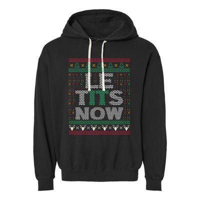 Le Tits Now Christmas Let It Snow Ugly Sweater Funny Party Great Gift Garment-Dyed Fleece Hoodie